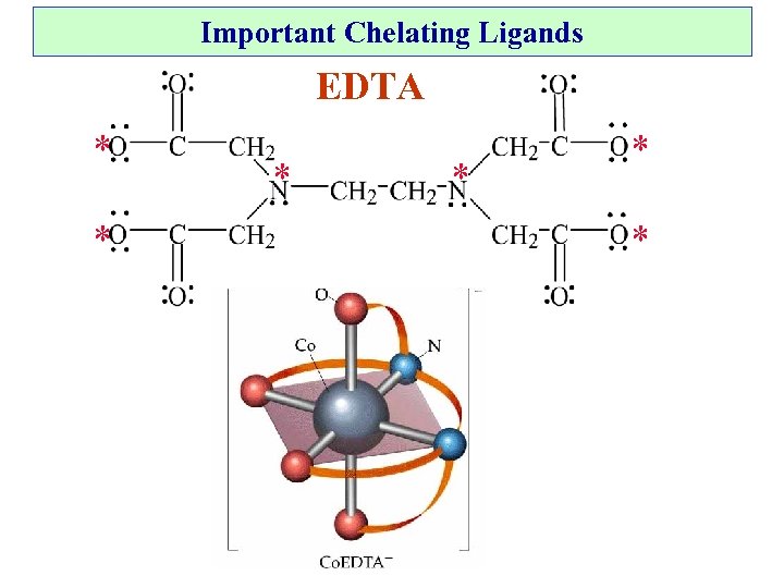 Important Chelating Ligands EDTA * * * 