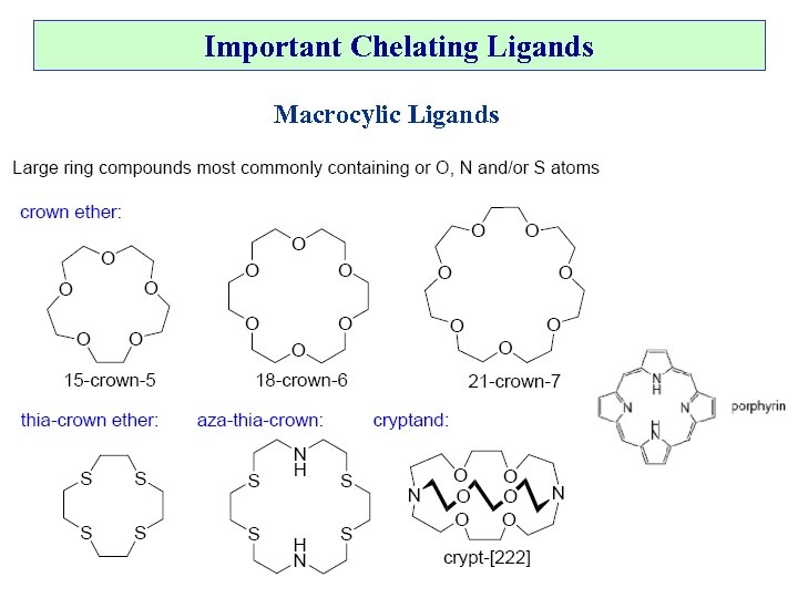 Important Chelating Ligands Macrocylic Ligands 