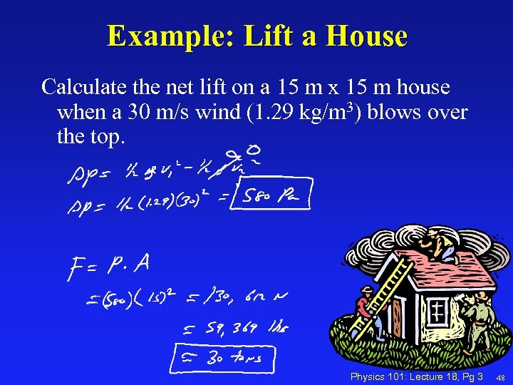 Example: Lift a House Calculate the net lift on a 15 m x 15