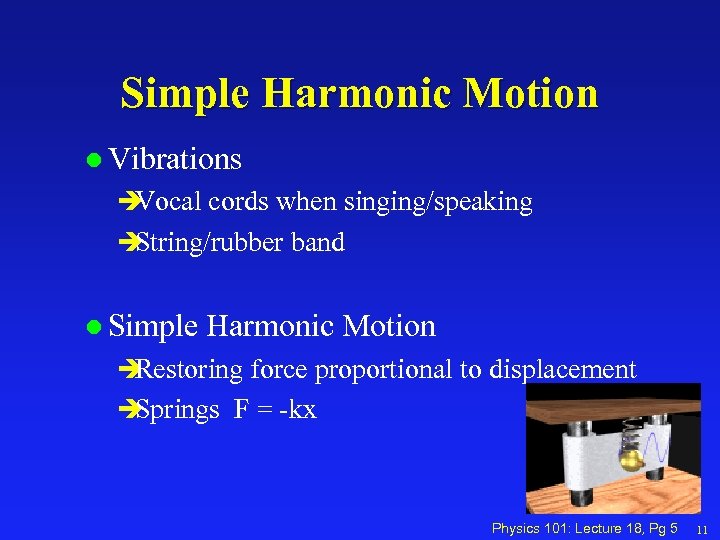 Simple Harmonic Motion l Vibrations è Vocal cords when singing/speaking è String/rubber band l