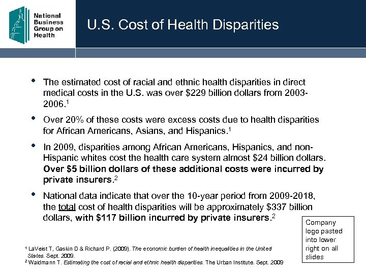 U. S. Cost of Health Disparities • The estimated cost of racial and ethnic