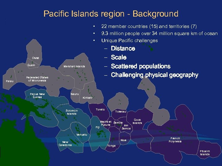 Pacific Islands region - Background • • • CNMI Guam Palau Marshall Islands Federated