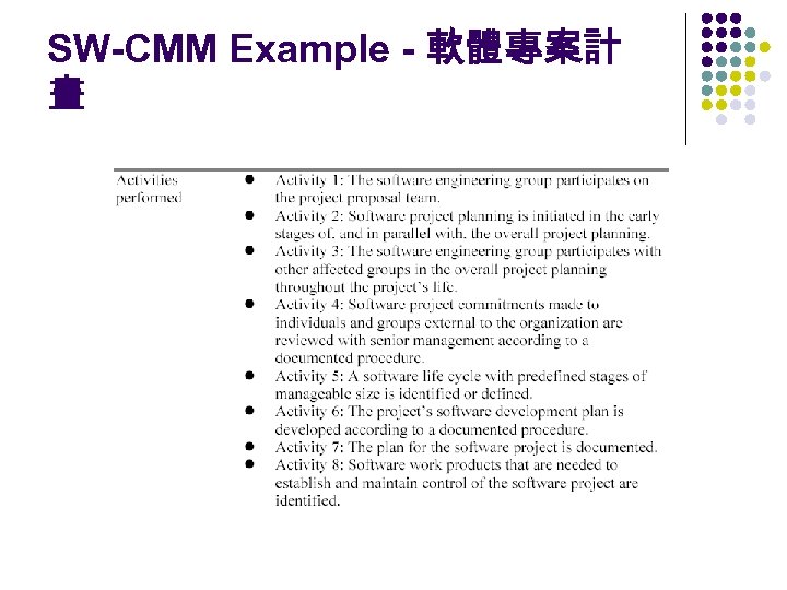 SW-CMM Example - 軟體專案計 畫 