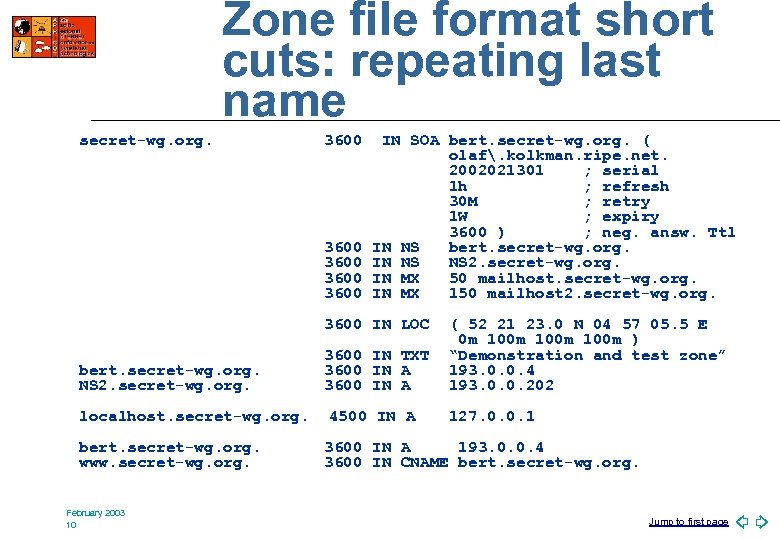 Zone file format short cuts: repeating last name secret-wg. org. 3600 3600 IN SOA