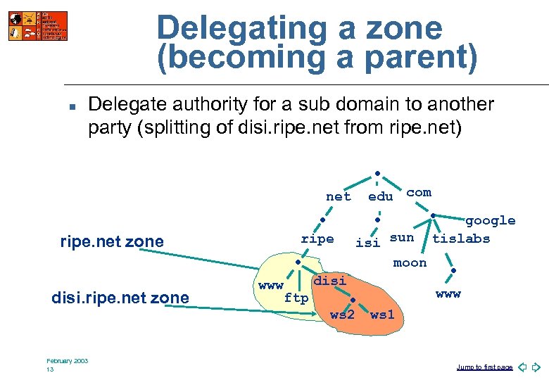 Delegating a zone (becoming a parent) n Delegate authority for a sub domain to
