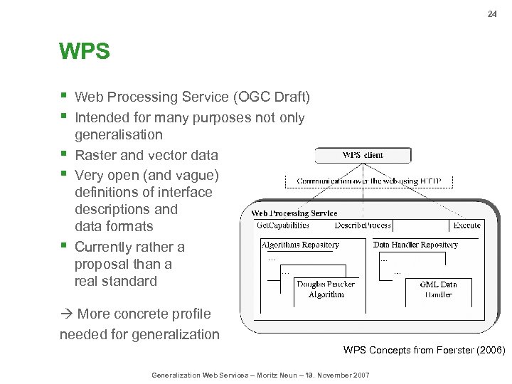 24 WPS § § § Web Processing Service (OGC Draft) Intended for many purposes