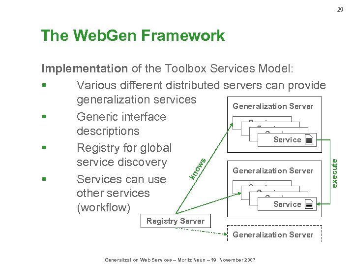 29 kn ow s Implementation of the Toolbox Services Model: § Various different distributed