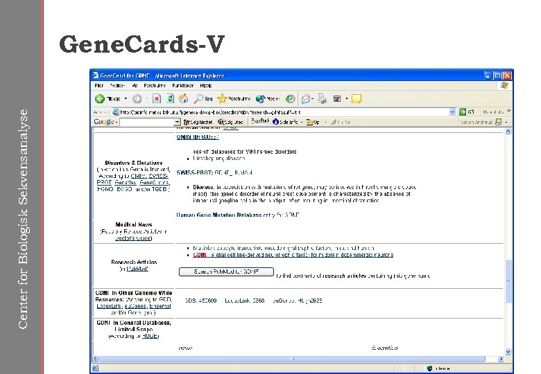Center for Biologisk Sekvensanalyse Gene. Cards-V 