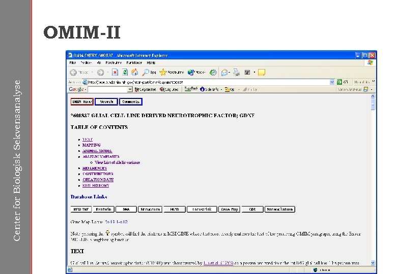 Center for Biologisk Sekvensanalyse OMIM-II 