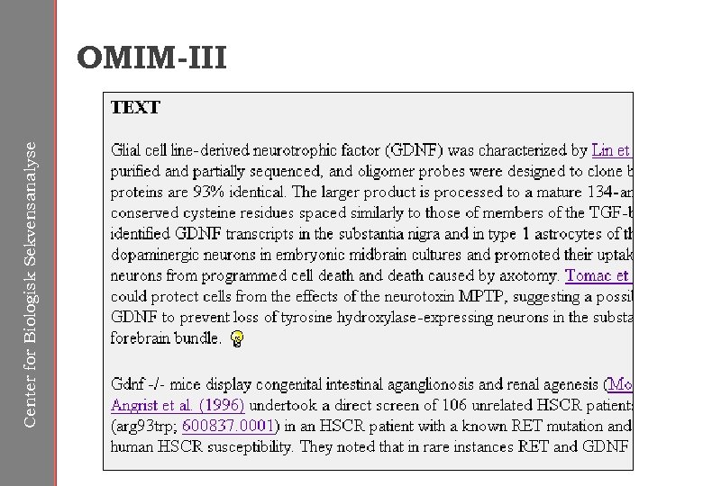 Center for Biologisk Sekvensanalyse OMIM-III 