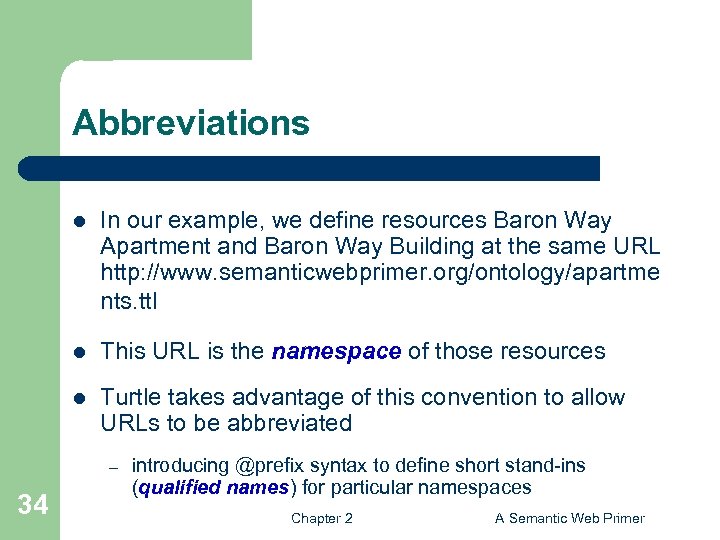 Abbreviations l In our example, we define resources Baron Way Apartment and Baron Way