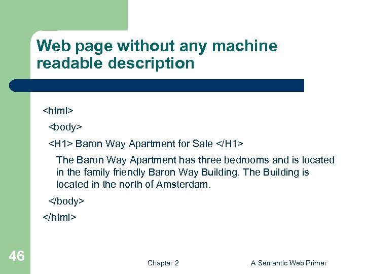 Web page without any machine readable description <html> <body> <H 1> Baron Way Apartment