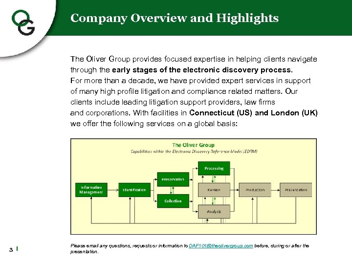 Company Overview and Highlights The Oliver Group provides focused expertise in helping clients navigate