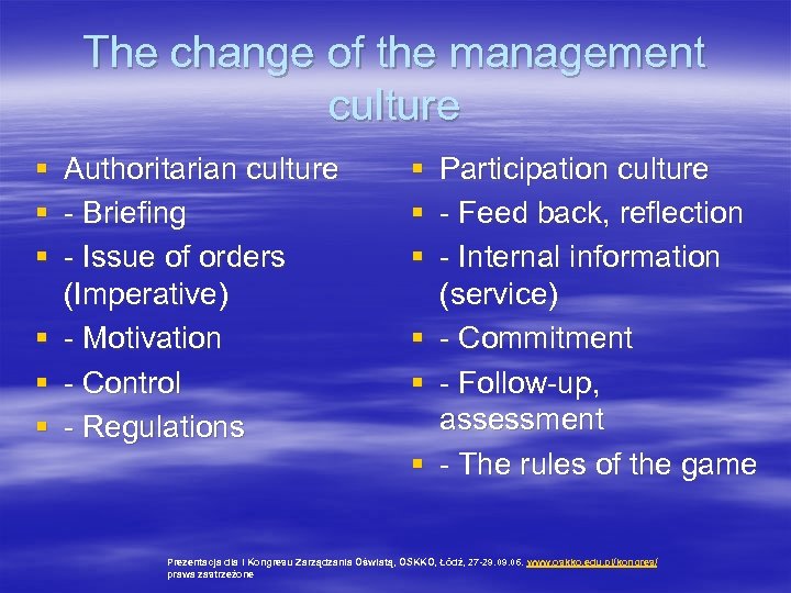 The change of the management culture § § § Authoritarian culture - Briefing -