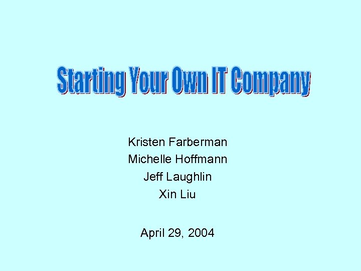 Kristen Farberman Michelle Hoffmann Jeff Laughlin Xin Liu April 29, 2004 
