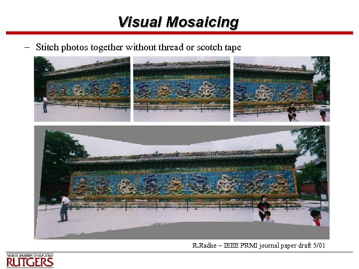 Visual Mosaicing – Stitch photos together without thread or scotch tape R. Radke –