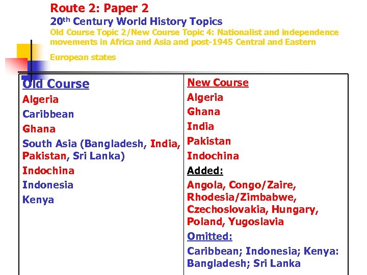 Route 2: Paper 2 20 th Century World History Topics Old Course Topic 2/New