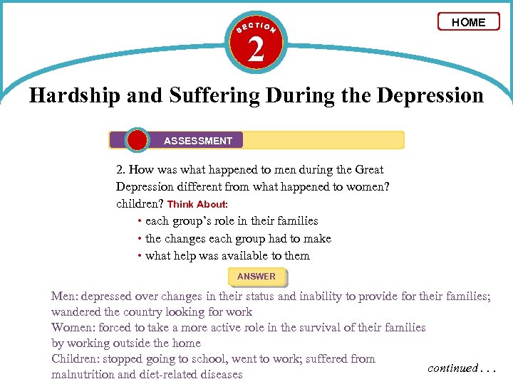 2 HOME Hardship and Suffering During the Depression ASSESSMENT 2. How was what happened