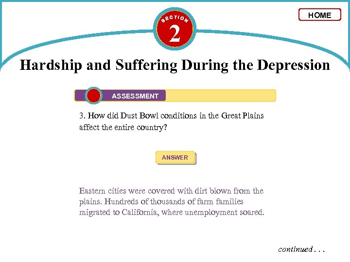 2 HOME Hardship and Suffering During the Depression ASSESSMENT 3. How did Dust Bowl