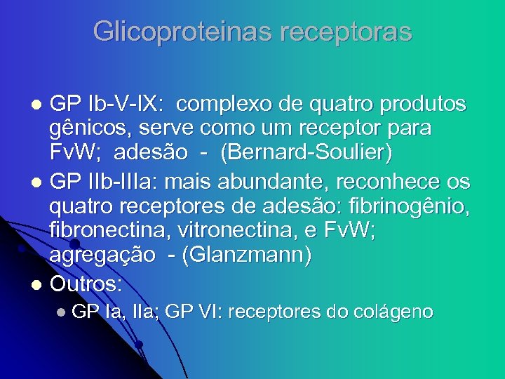 Glicoproteinas receptoras GP Ib-V-IX: complexo de quatro produtos gênicos, serve como um receptor para
