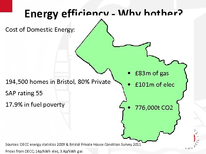Energy efficiency - Why bother? Cost of Domestic Energy: • £ 83 m of