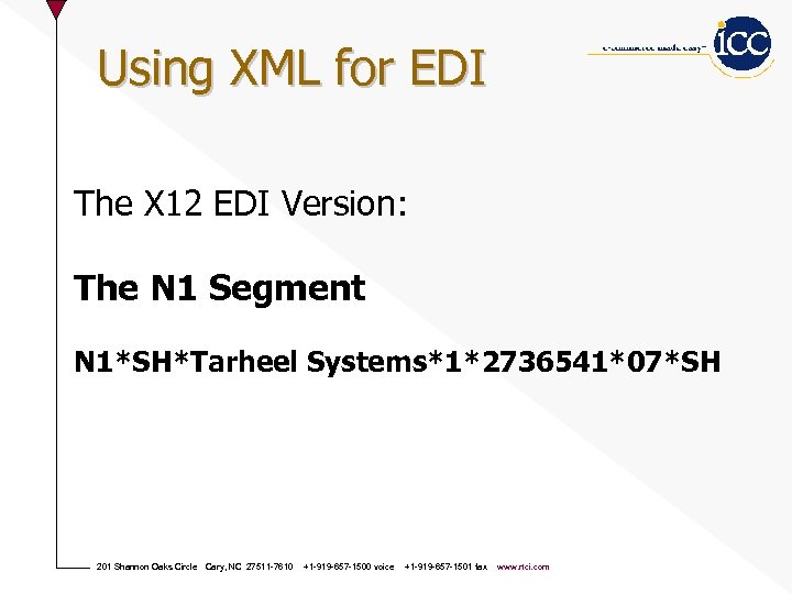 Using XML for EDI The X 12 EDI Version: The N 1 Segment N