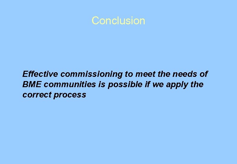 Conclusion Effective commissioning to meet the needs of BME communities is possible if we