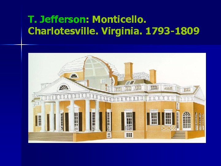 T. Jefferson: Monticello. Charlotesville. Virginia. 1793 -1809 