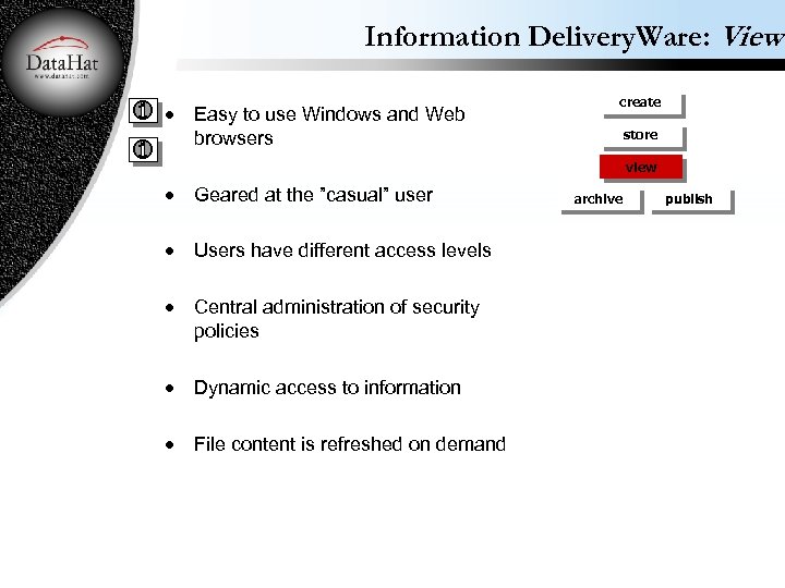 Information Delivery. Ware: View · Easy to use Windows and Web browsers create store