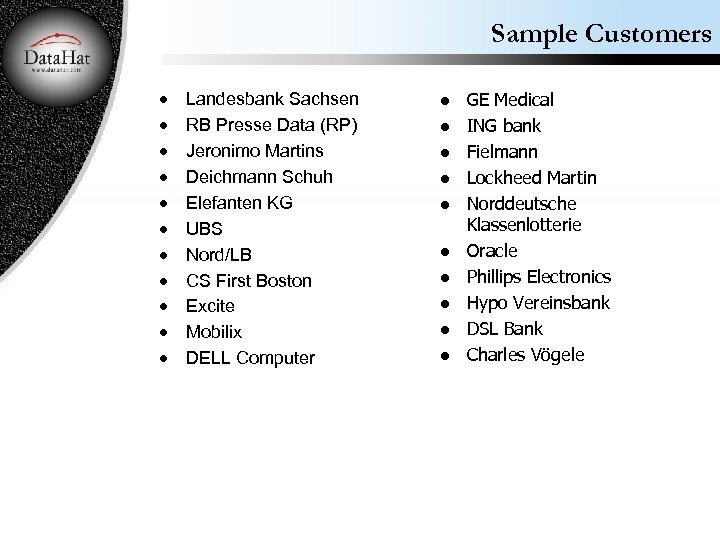 Sample Customers · · · Landesbank Sachsen RB Presse Data (RP) Jeronimo Martins Deichmann