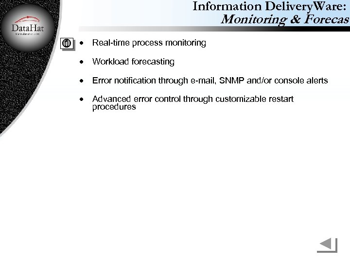 Information Delivery. Ware: Monitoring & Forecast · Real-time process monitoring · Workload forecasting ·