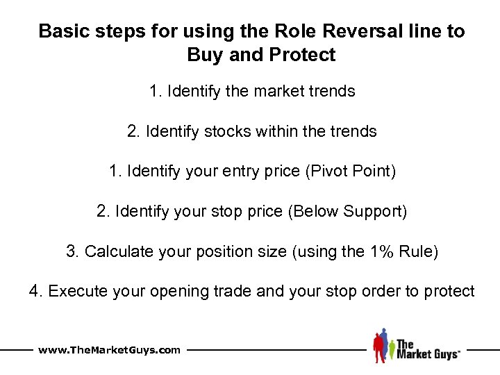 Basic steps for using the Role Reversal line to Buy and Protect 1. Identify