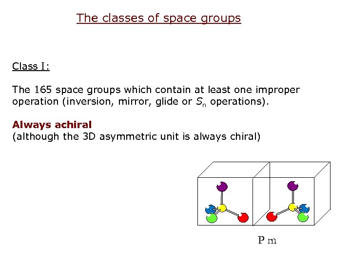 The classes of space groups Class I: The 165 space groups which contain at