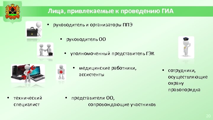 Лица, привлекаемые к проведению ГИА • руководитель и организаторы ППЭ • руководитель ОО •