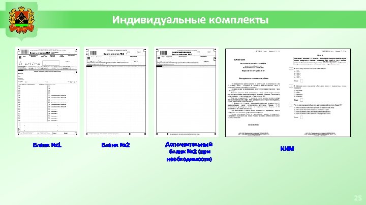 Индивидуальные комплекты Бланк № 1 Бланк № 2 Дополнительный бланк № 2 (при необходимости)