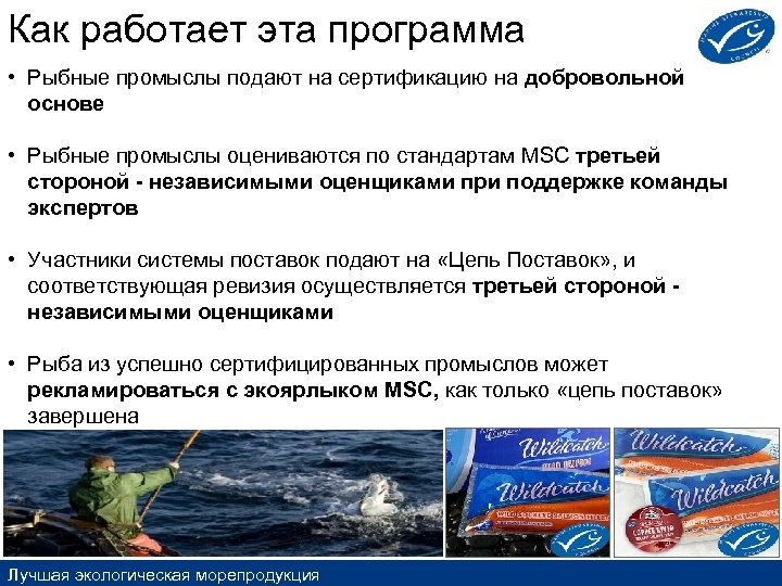Как работает эта программа • Рыбные промыслы подают на сертификацию на добровольной основе •