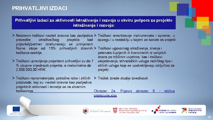 PRIHVATLJIVI IZDACI Prihvatljivi izdaci za aktivnosti istraživanja i razvoja u okviru potpora za projekte