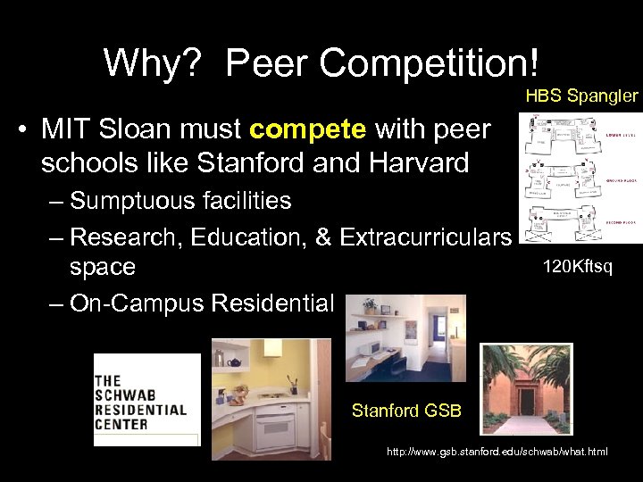 Why? Peer Competition! HBS Spangler • MIT Sloan must compete with peer schools like