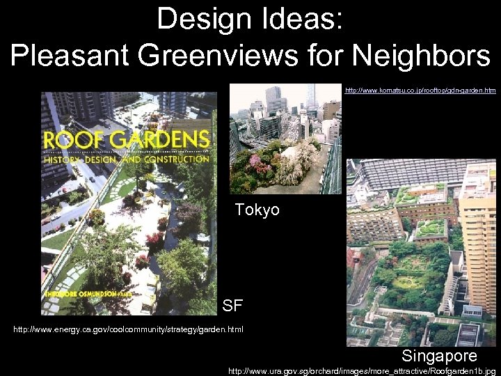Design Ideas: Pleasant Greenviews for Neighbors http: //www. komatsu. co. jp/rooftop/gdn-garden. htm Tokyo SF