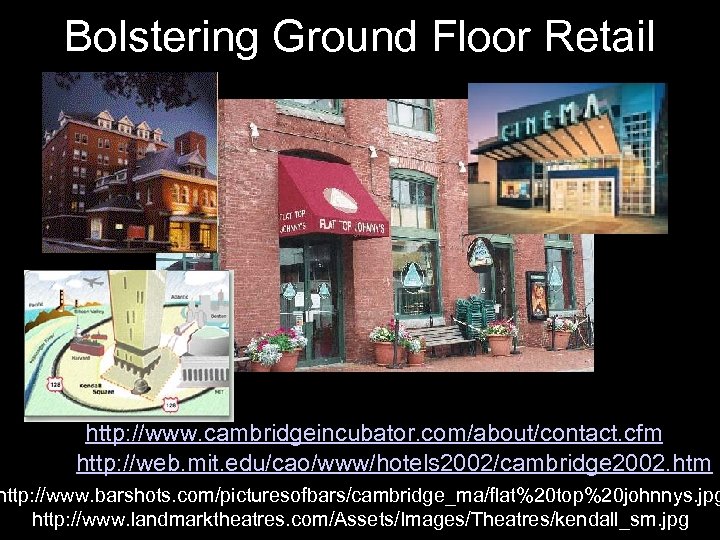 Bolstering Ground Floor Retail http: //www. cambridgeincubator. com/about/contact. cfm http: //web. mit. edu/cao/www/hotels 2002/cambridge