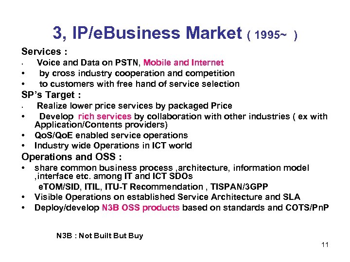 3, IP/e. Business Market ( 1995~ ) Services : • • • Voice and