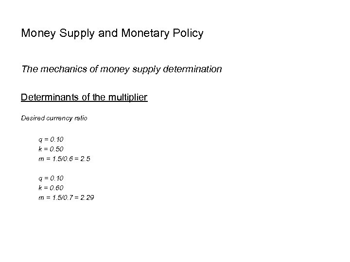 Money Supply and Monetary Policy The mechanics of money supply determination Determinants of the