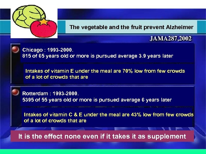 The vegetable and the fruit prevent Alzheimer Chicago : 1993 -2000. 815 of 65
