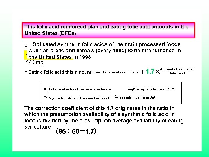 This folic acid reinforced plan and eating folic acid amounts in the United States