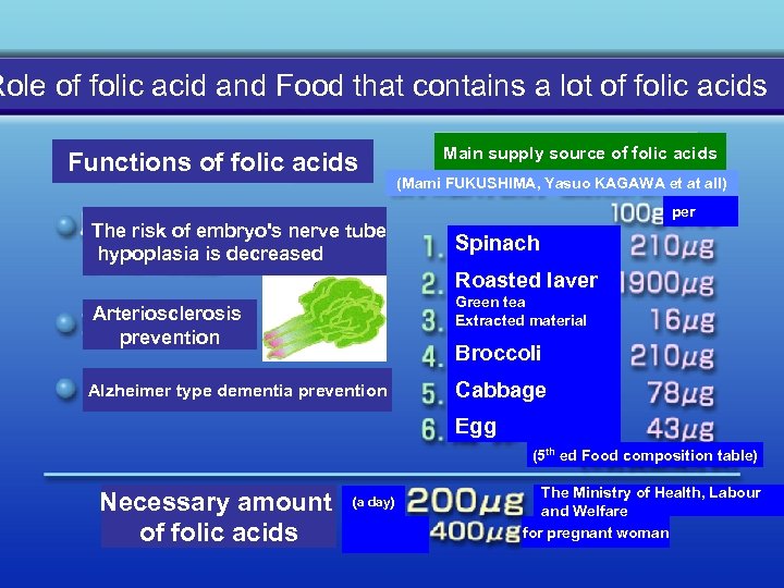 Role of folic acid and Food that contains a lot of folic acids Functions