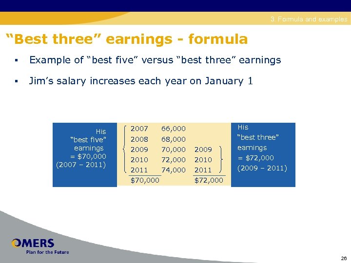 Disability 3. Formula and examples “Best three” earnings - formula § Example of “best