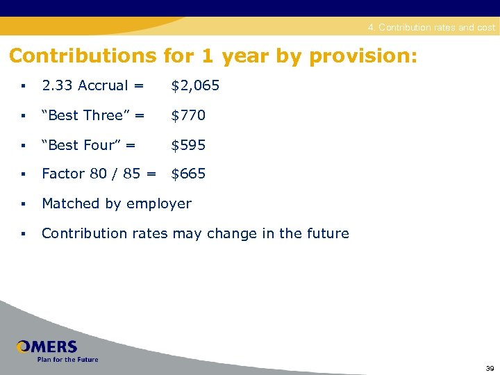 Disability 4. Contribution rates and cost Contributions for 1 year by provision: § 2.