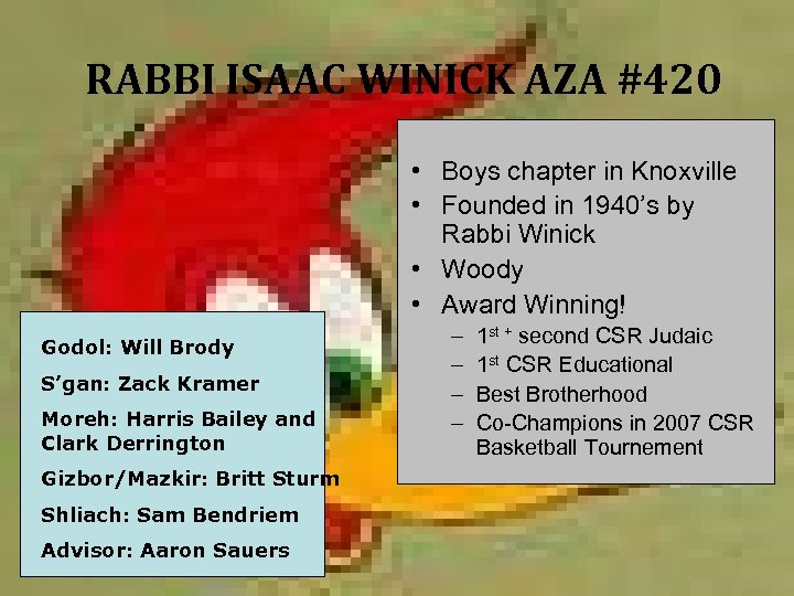 RABBI ISAAC WINICK AZA #420 • Boys chapter in Knoxville • Founded in 1940’s