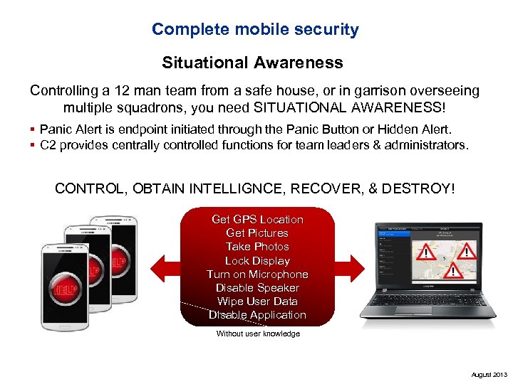 Complete mobile security Situational Awareness Controlling a 12 man team from a safe house,