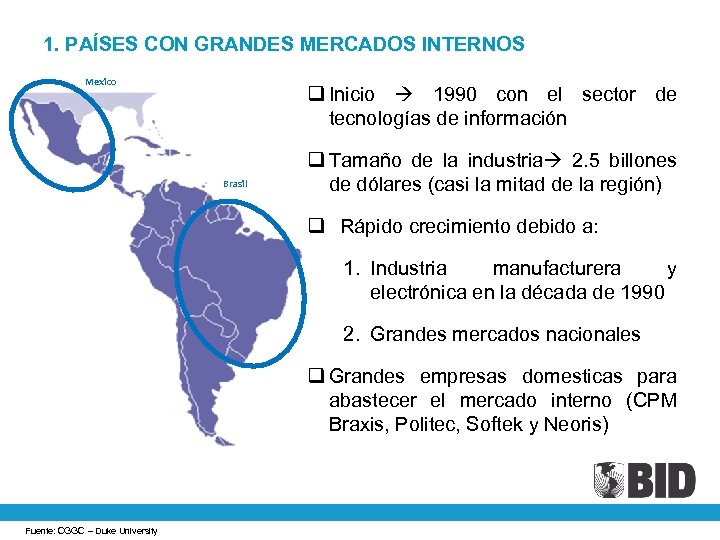 1. PAÍSES CON GRANDES MERCADOS INTERNOS Mexico q Inicio 1990 con el sector de
